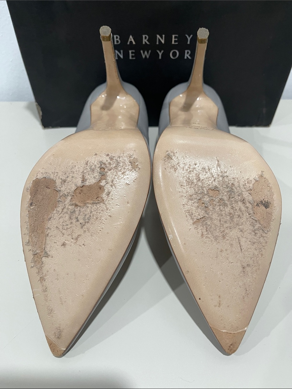 Barneys New York Gray Pointed-Toe Leather Heels Pumps SZ. 10 - Picture 6 of 9